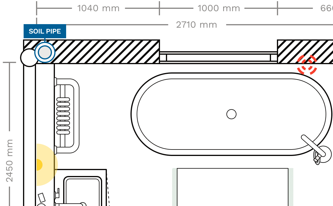 A bathroom floor plan created on Reno - the web app for home renovation