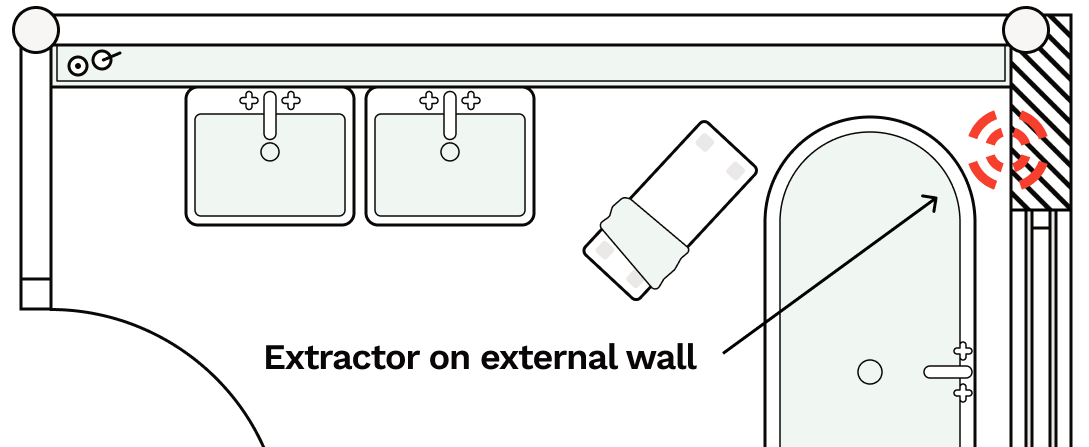 A bathroom extractor fan planned for installation on an external wall