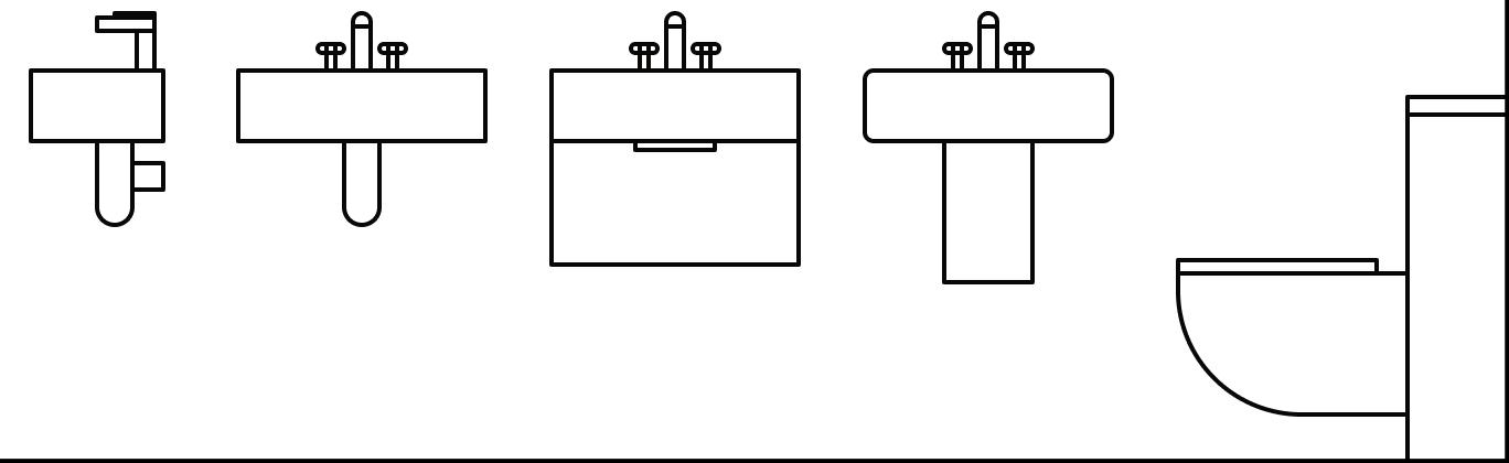 An illustration of compact wall hung sanitaryware perfect for a small space.