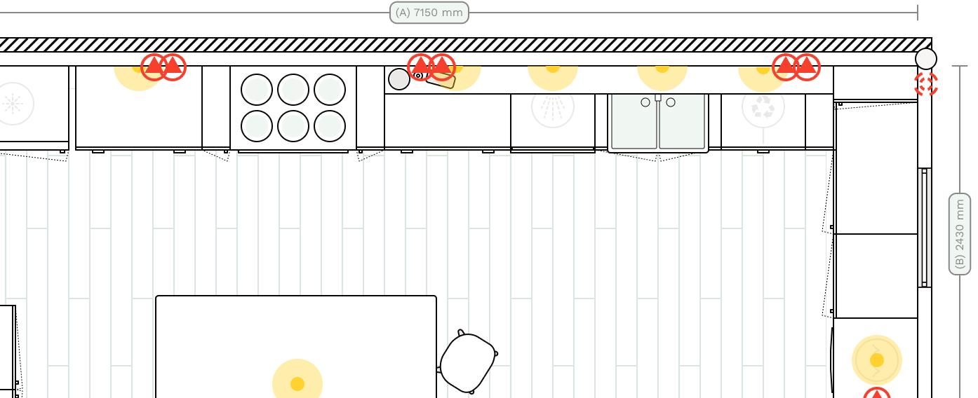 A kitchen floor plan created on Reno - the web app for home renovation