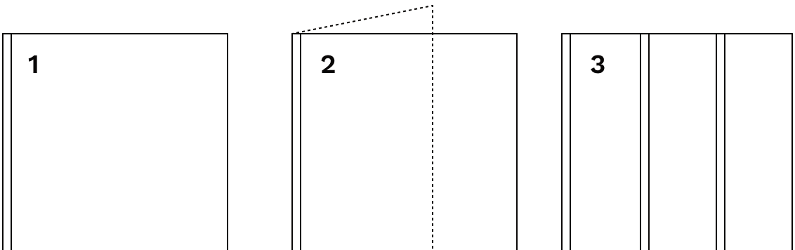 Illustration of a fixed bath screen, hinged bath screen and a folding bath screen