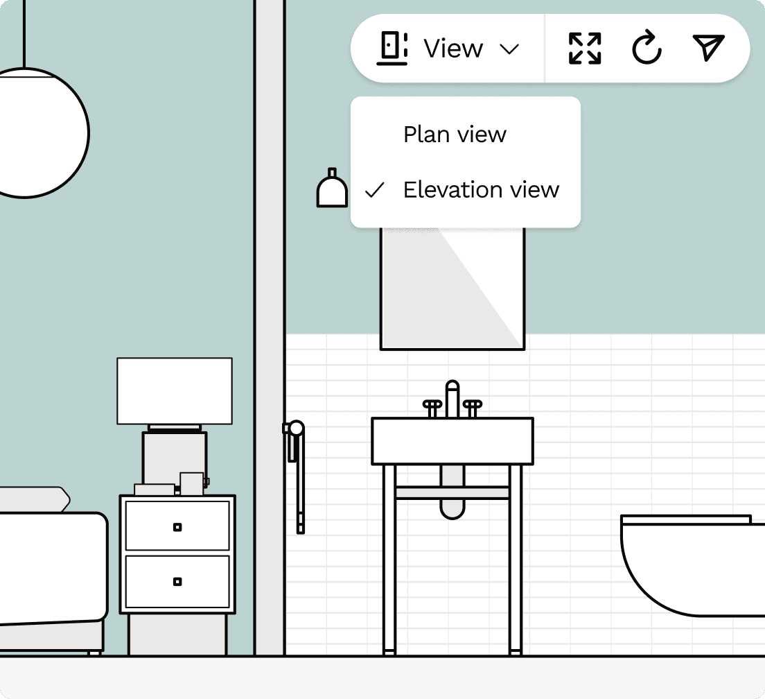 Bedroom with ensuite bathroom wall elevation views to visualise your new room design and layout