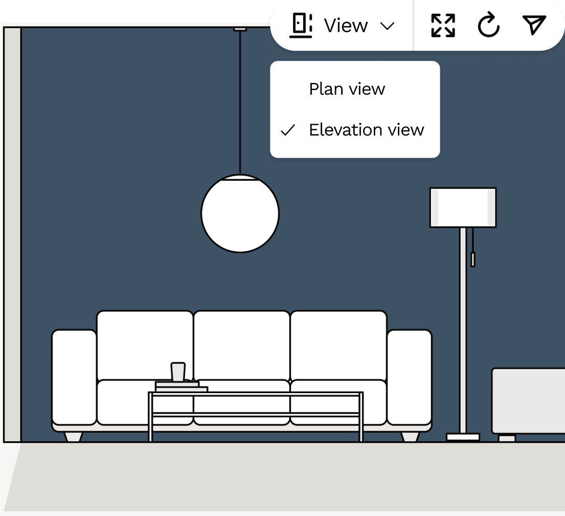 Living room wall elevation views to visualise your design and layout