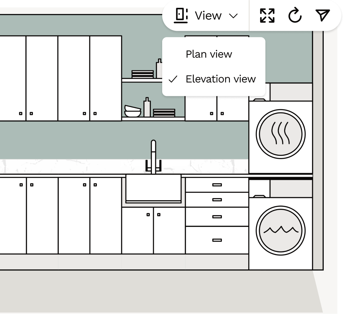 Utility room wall elevation views to visualise your design and layout 