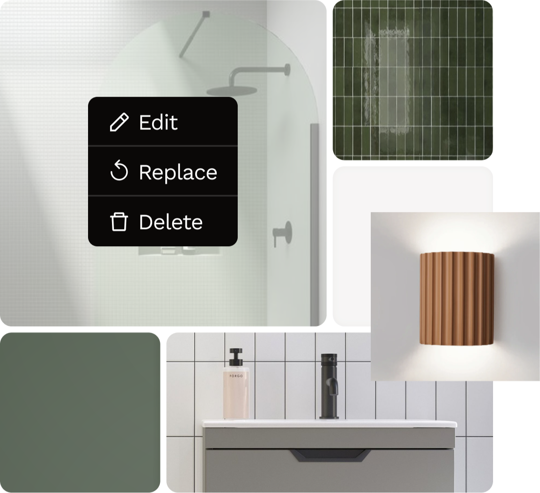 Simple moodboard to share the vision of the style you want to achieve with your bathroom renovation project