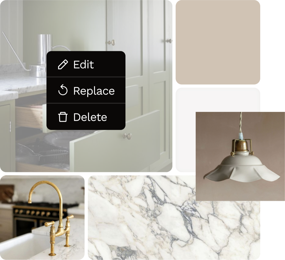 Simple moodboard to share the vision of the style you want to achieve with your renovation project