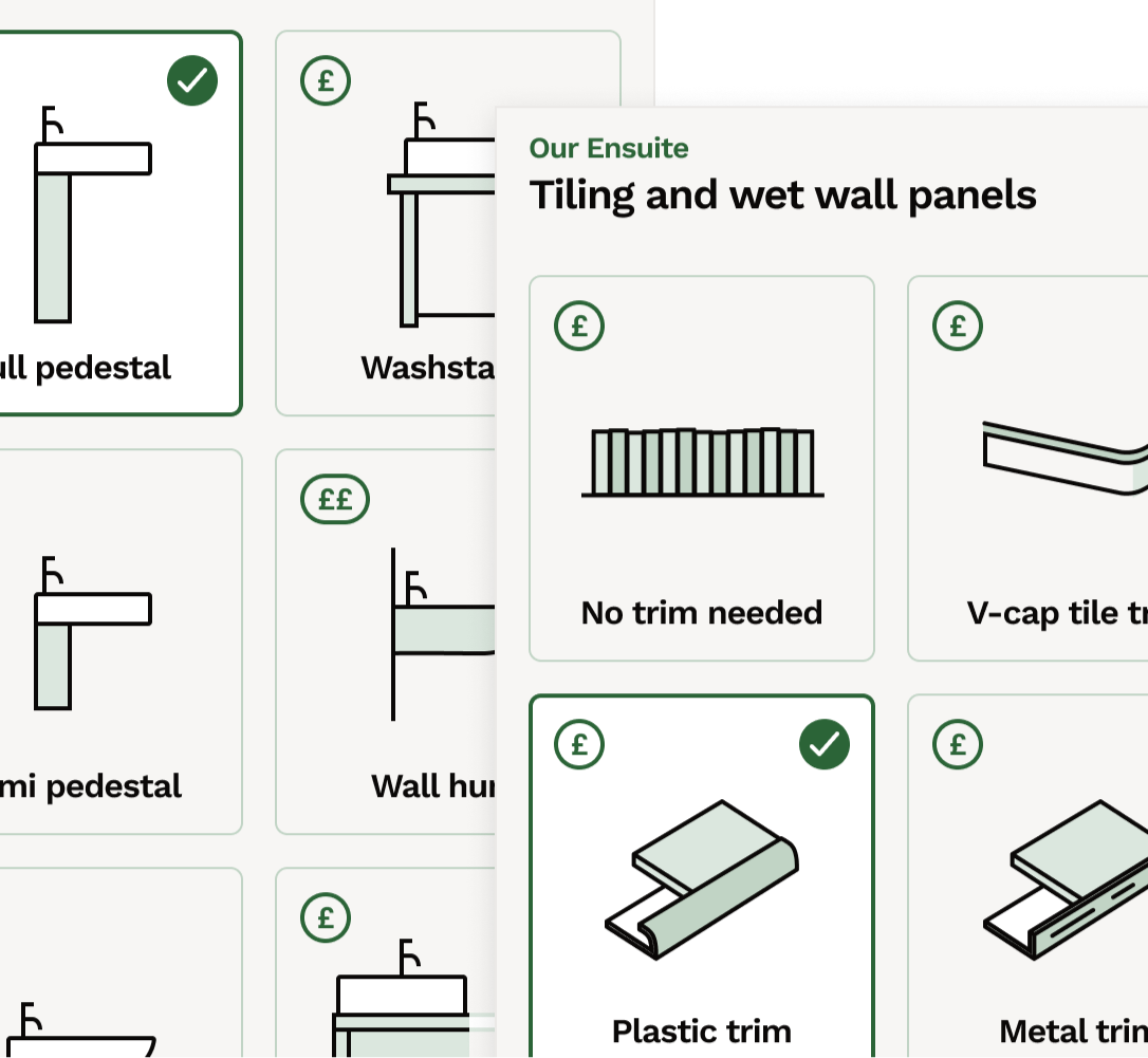 Step by step questions with expert guidance to help specify your bathroom requirements