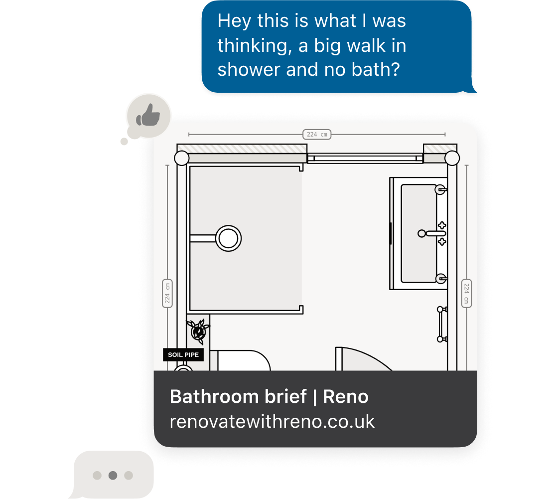 Print a copy or share a link to your bathroom renovation plan