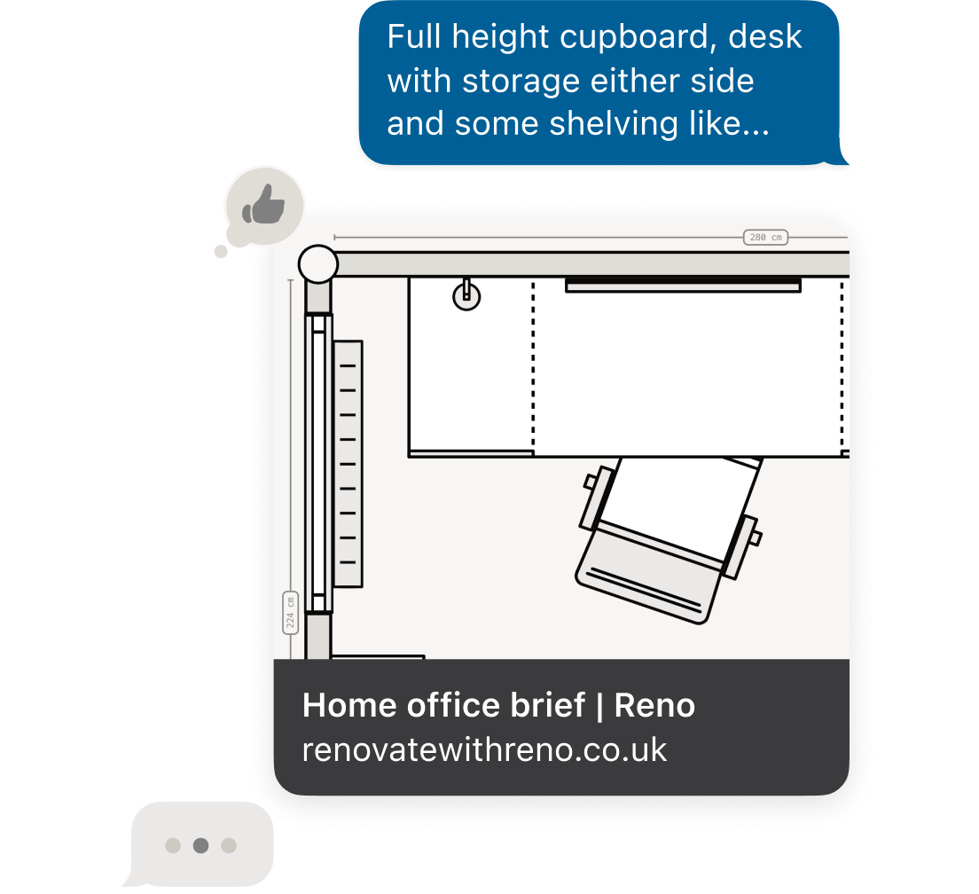 Share your home office renovation design, layout, and electrical plan with builders and contractors