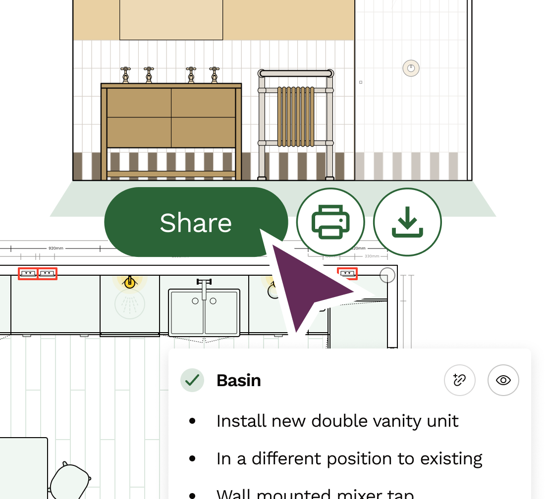 Print a copy or share a link to your kitchen renovation plan